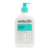 AmLactin Calm & Renew Lotion - Therapeutic Body and Face Moisturizer for Sensitive Skin - No-Scrub Exfoliator and Body Lotion for Dry Skin with Lactic Acid AHA and Soothing Ginger Root, 14.1 oz