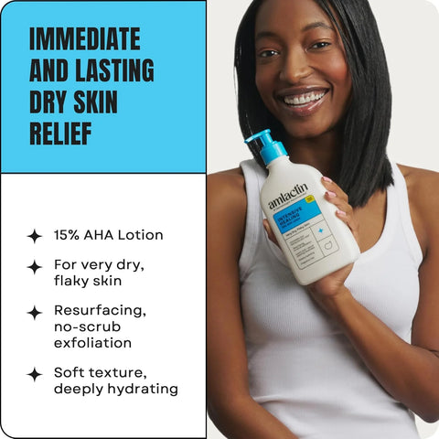 AmLactin Intensive Healing Body Lotion for Dry Skin - 14.1 oz and 7.9 oz Pump Bottles - 2-in-1 Exfoliator & Moisturizer with Ceramides & 15% Lactic Acid