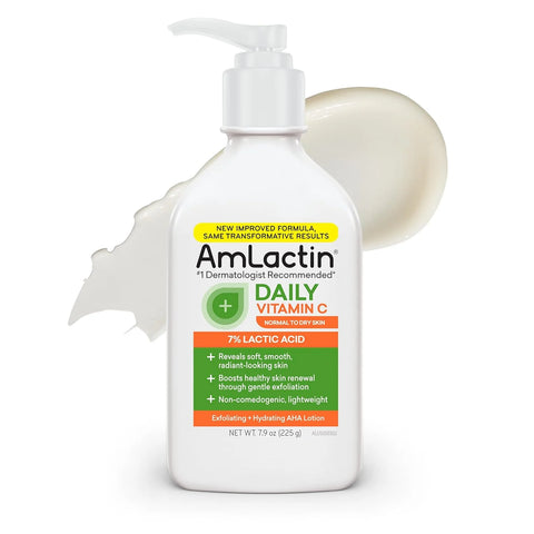 AmLactin Daily Vitamin C Lotion – Brightening Body Lotion for Dry Skin - No-Scrub Exfoliator and Moisturizer with 7% Lactic Acid AHA and Vitamin C, 7.9 oz (Packaging May Vary)