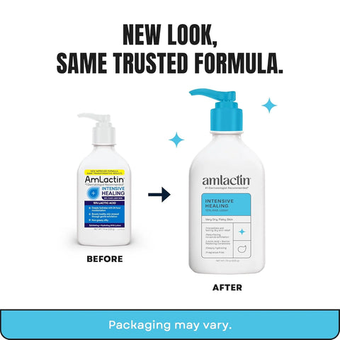 AmLactin Intensive Healing Body Lotion - Therapeutic Lotion for Extremely Dry Skin - No-Scrub Exfoliator with 15% Lactic Acid AHA and Ceramides, 7.9 oz (Pack of 2) (Packaging May Vary)