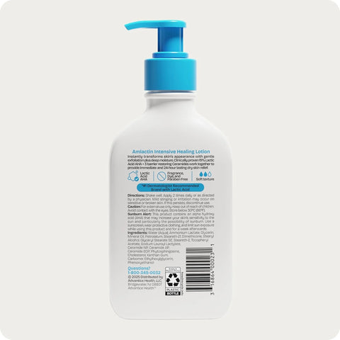 AmLactin Intensive Healing Body Lotion - Therapeutic Lotion for Extremely Dry Skin - No-Scrub Exfoliator and Moisturizer with 15% Lactic Acid AHA and Ceramides, 7.9 oz (Packaging May Vary)