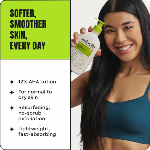 AmLactin Daily Nourish Therapeutic Body Lotion for Dry Skin - No-Scrub Exfoliator and Moisturizer - AmLactin 12% Lactic Acid Lotion, 7.9 oz (Packaging May Vary)