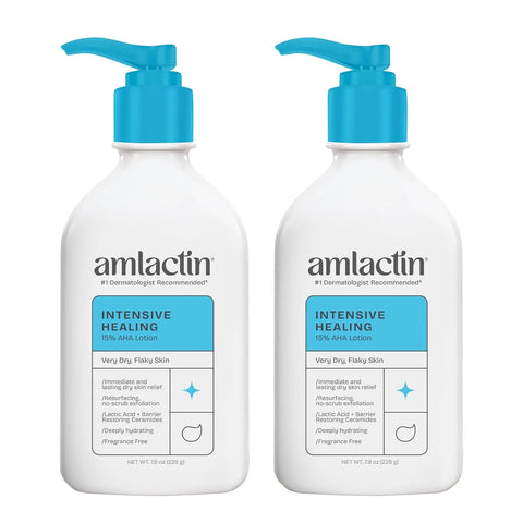 AmLactin Intensive Healing Body Lotion - Therapeutic Lotion for Extremely Dry Skin - No-Scrub Exfoliator with 15% Lactic Acid AHA and Ceramides, 7.9 oz (Pack of 2) (Packaging May Vary)