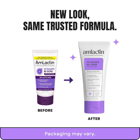 AmLactin KP Bumps Be Gone - Therapeutic Body Cream for Keratosis Pilaris - No-Scrub Exfoliator and Body Moisturizer for Dry Skin with 15% Lactic Acid AHA, 3 oz, Pack of 2 (Packaging May Vary)