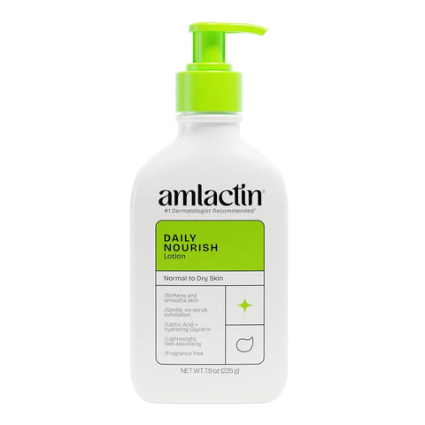AmLactin Daily Nourish Therapeutic Body Lotion for Dry Skin - No-Scrub Exfoliator and Moisturizer - AmLactin 12% Lactic Acid Lotion, 7.9 oz (Packaging May Vary)